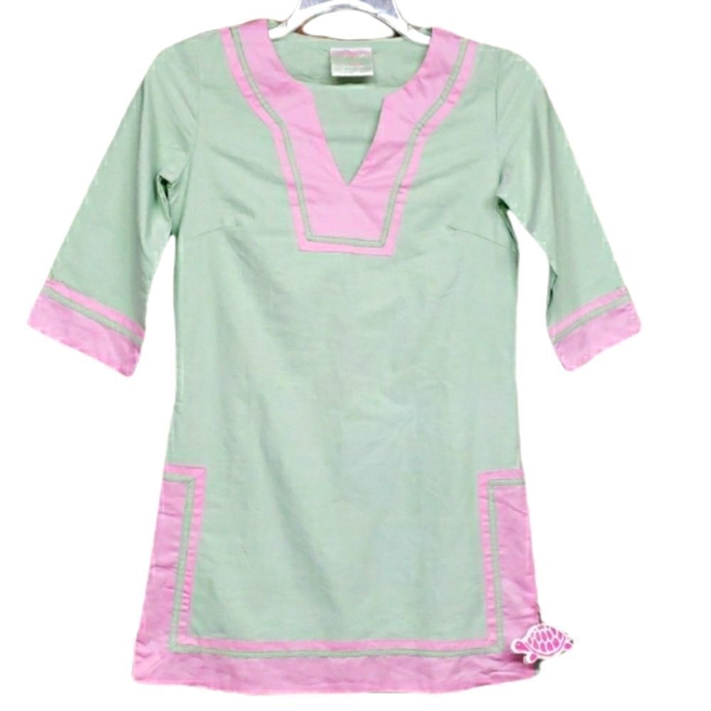 Lolly Wolly Doodle Tunic Dress Three Quarter Sleeve Mint Pink Size XS NWOT